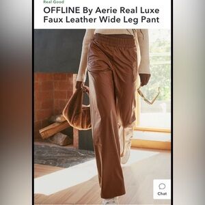 Aerie OFFLINE Faux Leather Wide Leg Pant - Brown Women’s Small